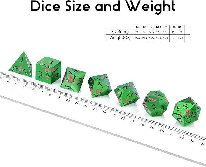 Matt Green Metal Dice Set, DNDND 7 PCS Heavy Metallic D&D Dice Set - Image 5