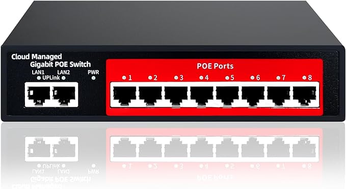 STEAMEMO 10-Port Gigabit Managed PoE Switch, 8 PoE+ Ports@120W, 2 Uplink Ports by STEAMEMO