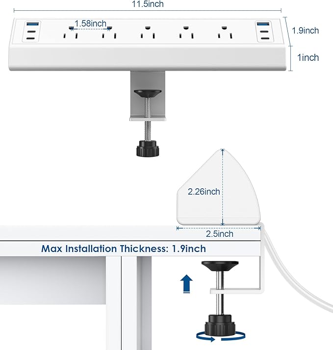 Desk Clamp Power Strip USB C, Under Desk Mount Power Station, 20W Fast Charging - Image 7