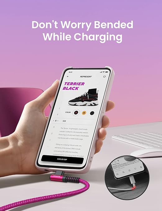 AINOPE USB C Cable Type C Charger Fast Charging, Right Angle USB A to USB C - Image 4
