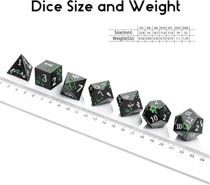 Glitter Green DND Metal Dice, DNDND 7 PCS Flower Metallic DND Dice Set - Image 7