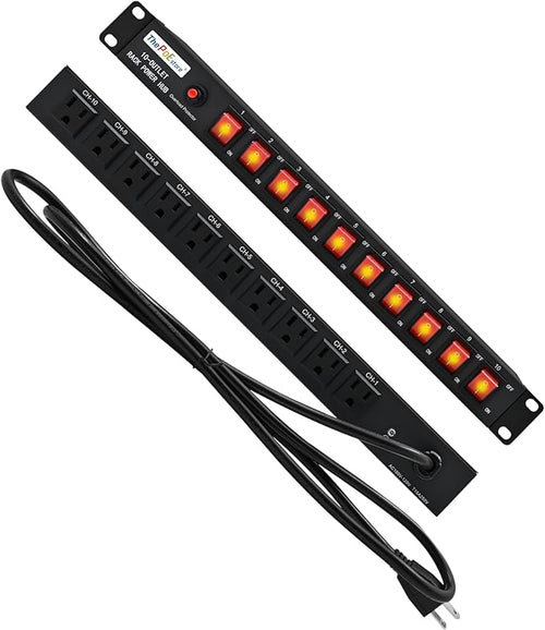 10 Outlets Horizontal 1U PDU Rackmount Power Strip by ThePoEstore