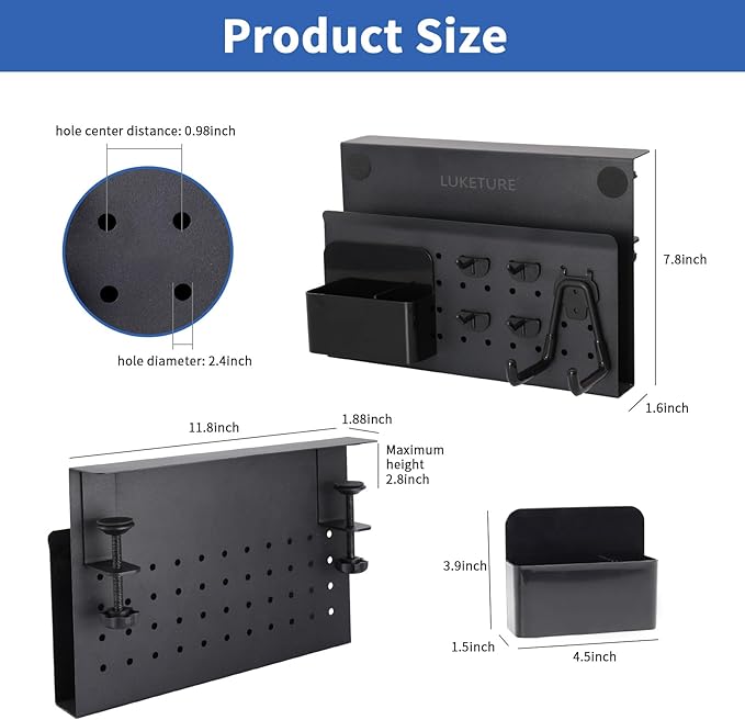 LUKETURE Desk Side Storage, No Drill Laptop Side Desk Mount, Steel Hanging - Image 3