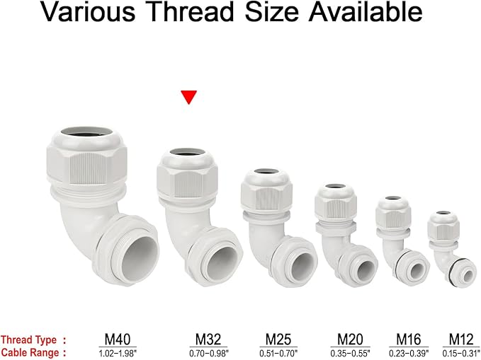 LeMotech M32 Cable Gland, 90 Degree Adjustable 18-25mm Strain Relief, Cord - Image 6