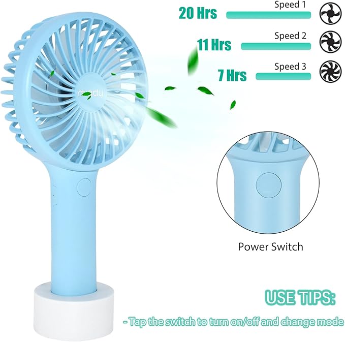 Miady 2-Pack Upgraded 5000mAh Portable Handheld Fan 3 Speed Mini USB Strong - Image 3