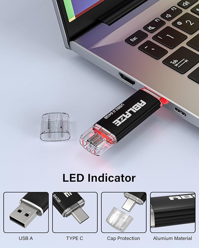 ABLAZE 64GB Type C Flash Drive 10 Pack, Dual USB 2.0+USB C Memory Stick Thumb - Image 4
