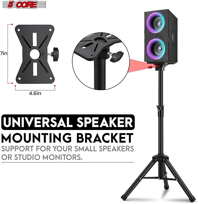 5Core Speaker Stand Tripod Floor Adjustable 24-36 Inch Short DJ Studio Monitor - Image 8