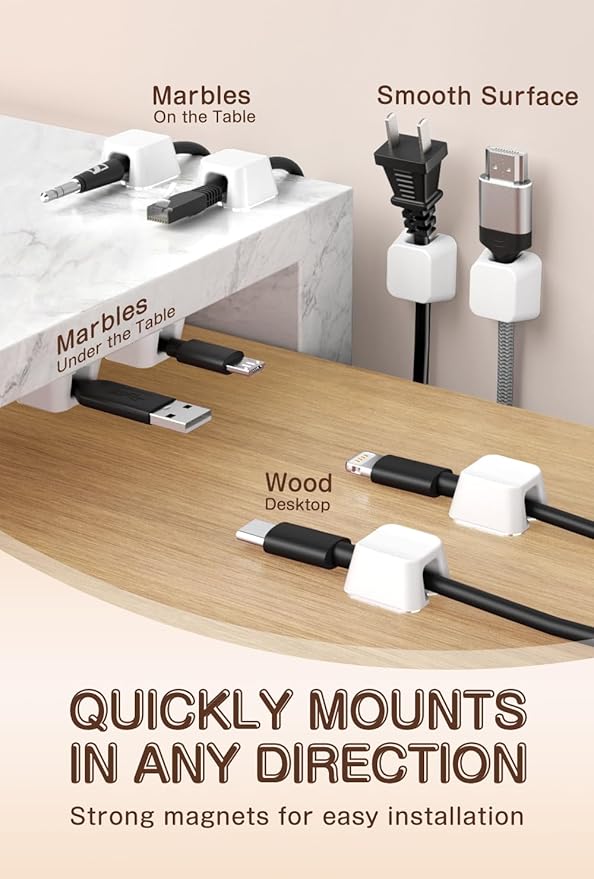 Maveek Magnetic Cable Clips, 5 Pack Square Cord Organizer - Image 2