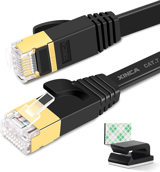 Cat 7 Flat Ethernet Cable 15ft Black, High Speed 10GB Shielded LAN Internet by XINCA