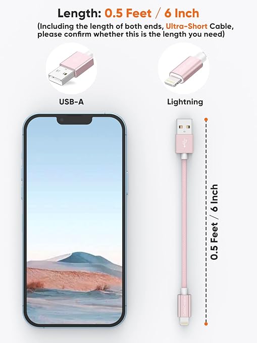 CableCreation USB A to Lightning Cable 6inch, Short iPhone Charging Data Sync - Image 2