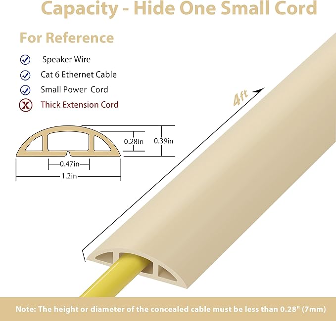 ZhiYo 4ft Cord Hider Floor for 1 Small Wire, Soft PVC Cord Covers for Wires on - Image 2