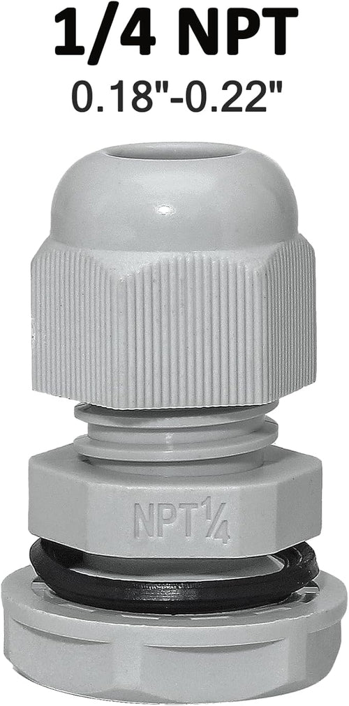 10 Pcs 1/4" NPT Nylon Cable Glands, IP68 Waterproof Adjustable Cord Grip Cable - Image 2