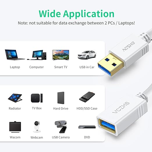 VCZHS Tech USB Extension Cable White 10ft, USB 3.0 Extender - Image 4