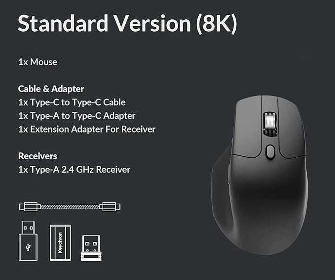 Keychron M6 8000 Hz Wireless Bluetooth 2.4 GHz/Wired Connection Mouse, - Image 8