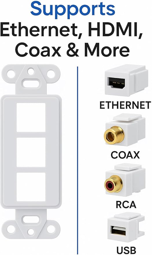 10 Pack Keystone Wall Plate 3 Port, Cat6 Cat5, Home & Office Installations - Image 3