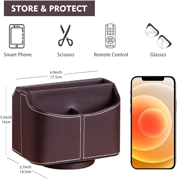 Fanousy 360° Rotating Remote Control Holder, PU Leather TV Remote Caddy - Image 2