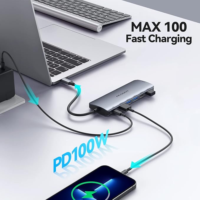 USB C Hub, Acodot 9 in 1 USB C to 4K@60HZ HDMI Multiport Adapter, 3 USB 3.0 - Image 6