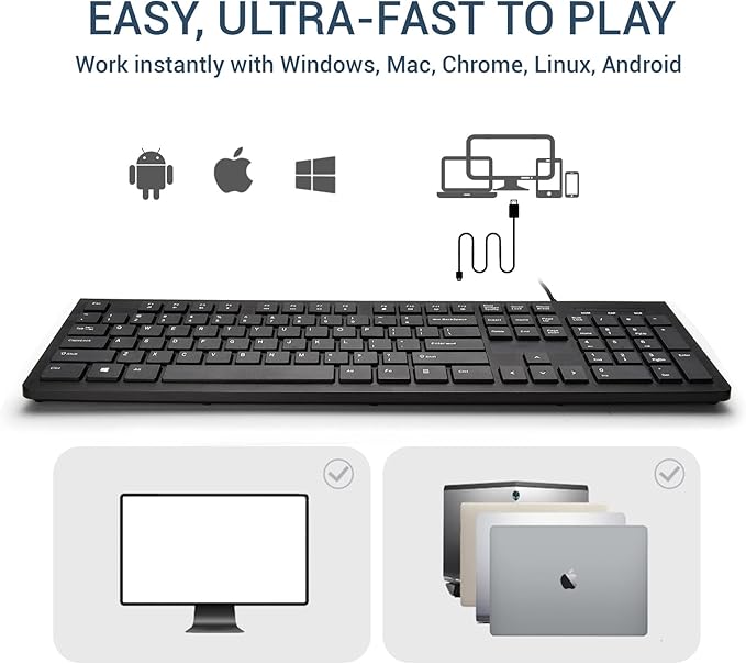 Computer Keyboard Wired, Plug Play USB Keyboard, Low Profile Chiclet Keys - Image 7