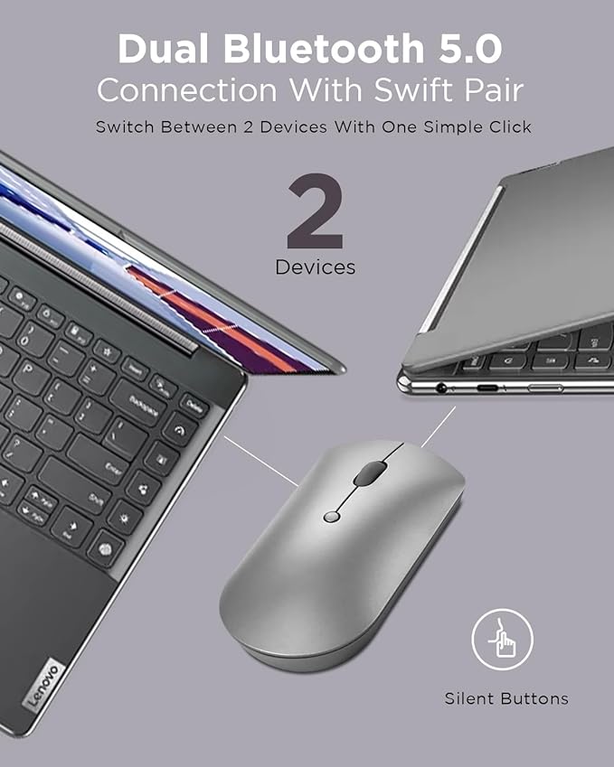 Lenovo 600 Bluetooth Silent Mouse, Adjustable DPI, 4 Button, Microsoft Swift - Image 4
