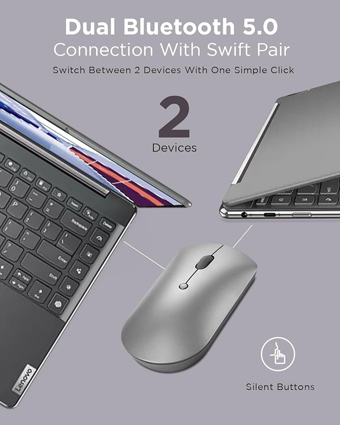 Lenovo 600 Bluetooth Silent Mouse, Adjustable DPI, 4 Button & Urban Laptop - Image 4