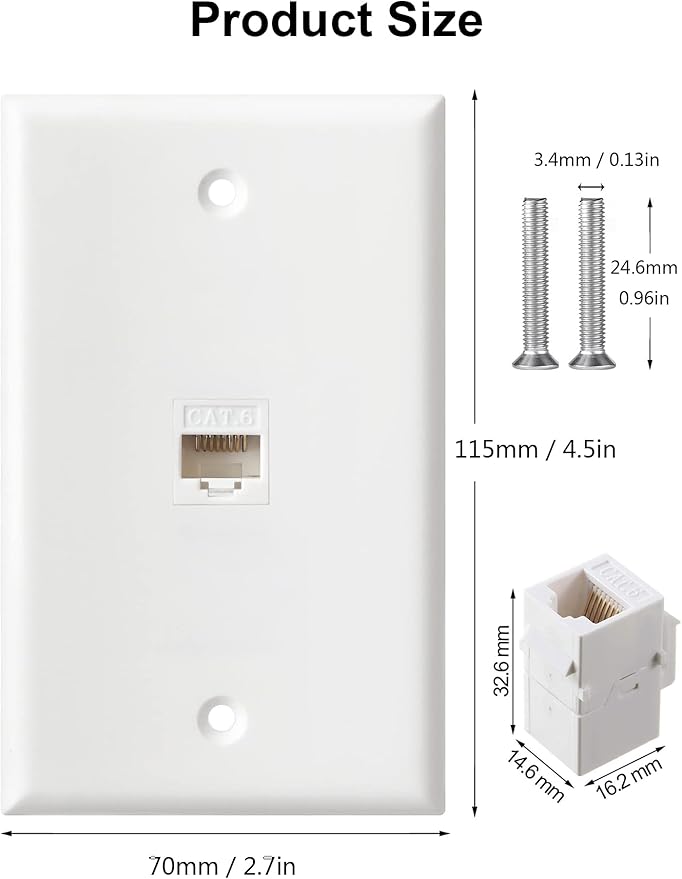 Ethernet Wall Plate, 1 Port Cat6 RJ45 Keystone Inline Coupler Wall Plate - Image 2