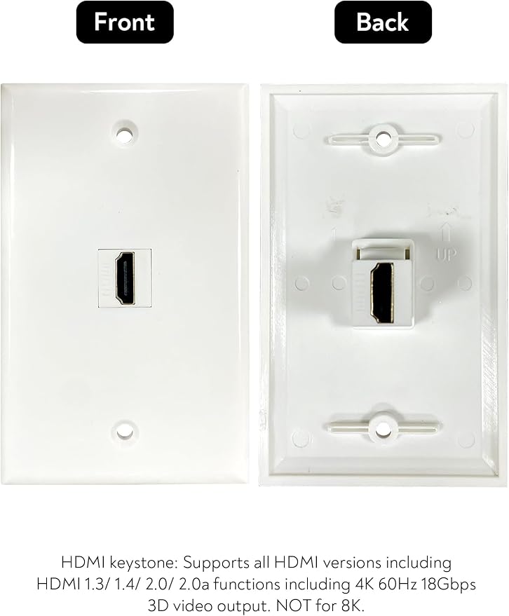 HDMI Wall Plate, 1 Port 4K HDMI Keystone Female to Female Wall Plate-White - Image 4