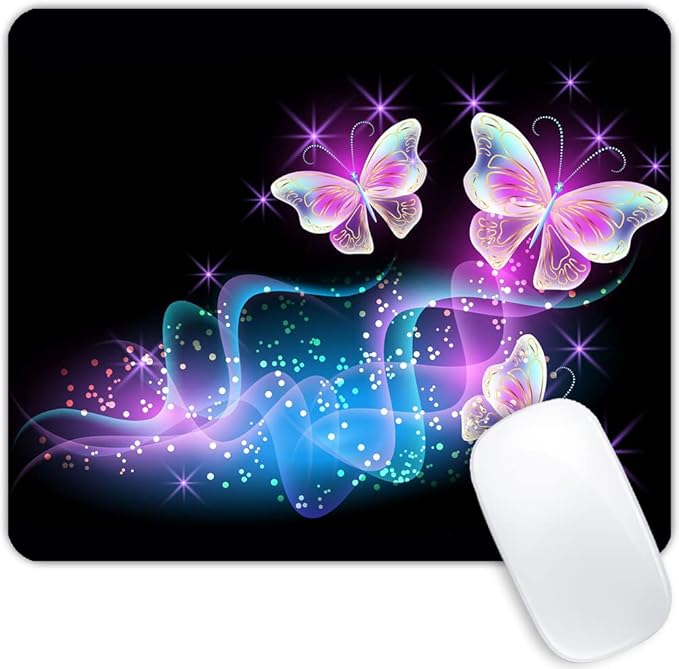 Glowing Night Pink Butterflies Mouse pad Customized Mousepad Non-Slip Rubber by Goodsprout