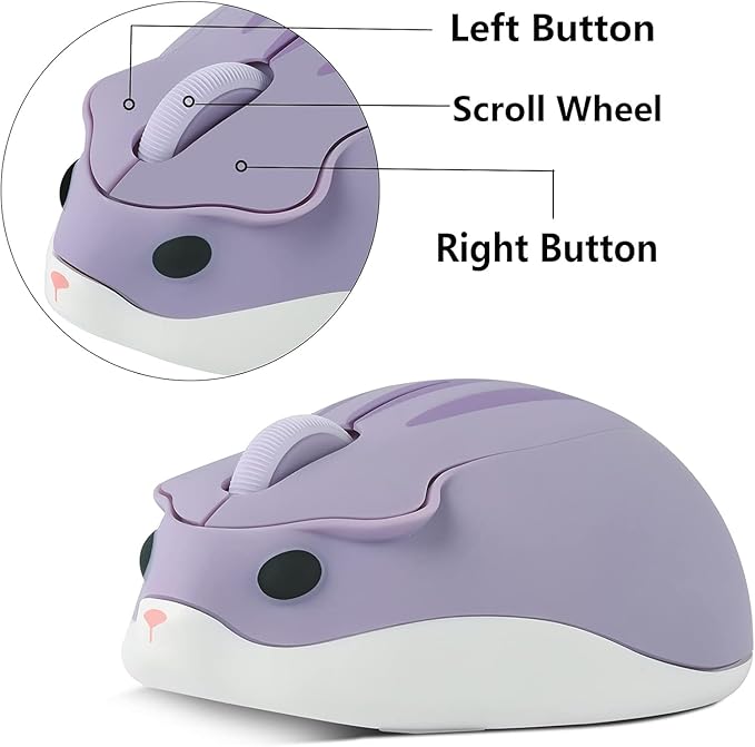 Wireless Mouse Cute Hamster Shape Less Noice Portable Mobile Optical 1200DPI - Image 5