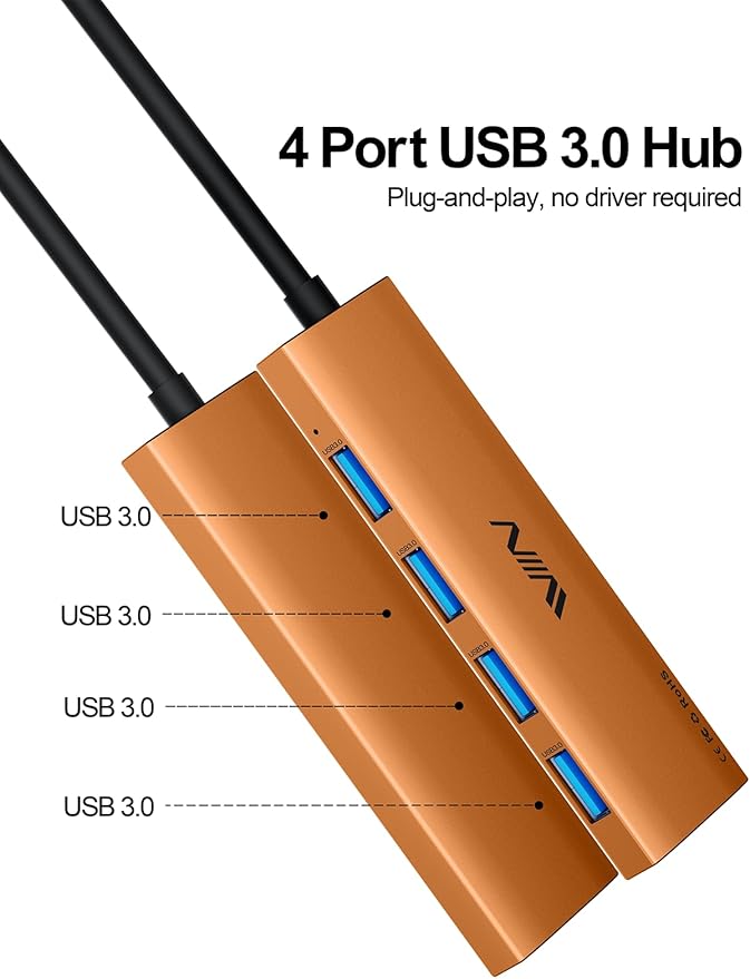 USB 3.0 Hub, 4 Port USB Splitter Extender Portable Adapter Multiport Data Hub - Image 2