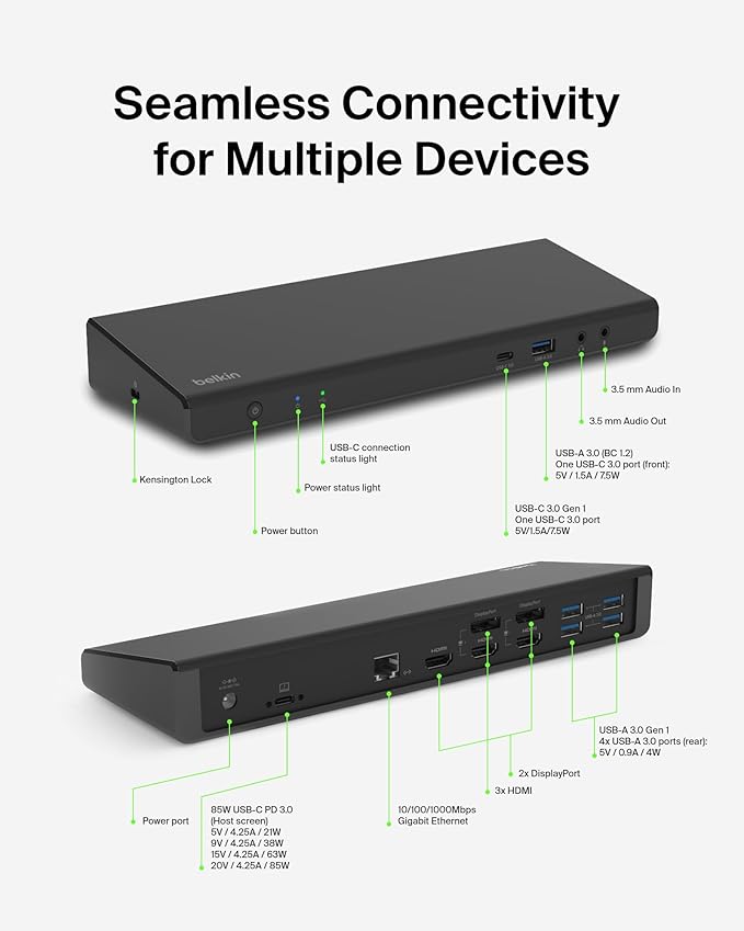 Belkin 15-in-1 Universal Triple Display DisplayLink Docking Station Hub w/ 3 - Image 6