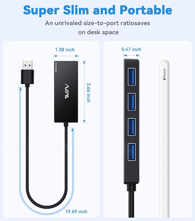 USB 3.0 Hub, 4 Port USB Splitter Extender Portable Adapter Multiport Data Hub - Image 4