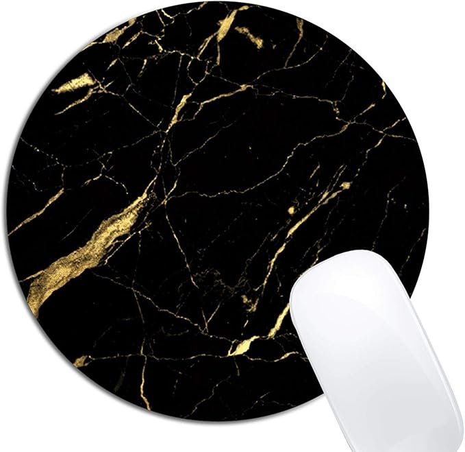 Black and Gold Marble Mouse Pad Round Non-Slip Rubber Mousepad Laptop Office by XDMY
