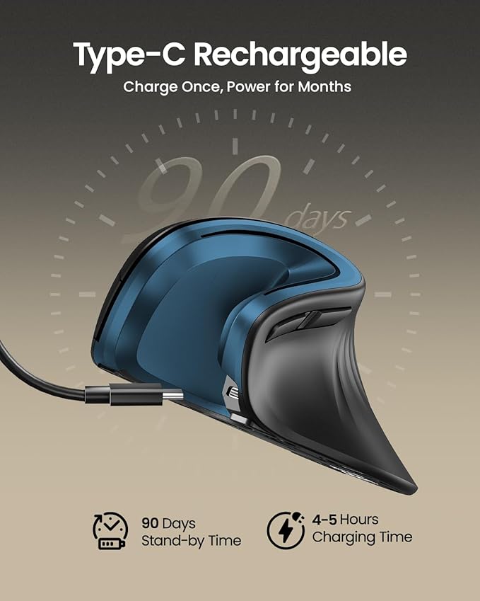 ProtoArc Ergonomic Vertical Mouse, EM11 NL Rechargeable Wireless Mouse Bluetooth - Image 2
