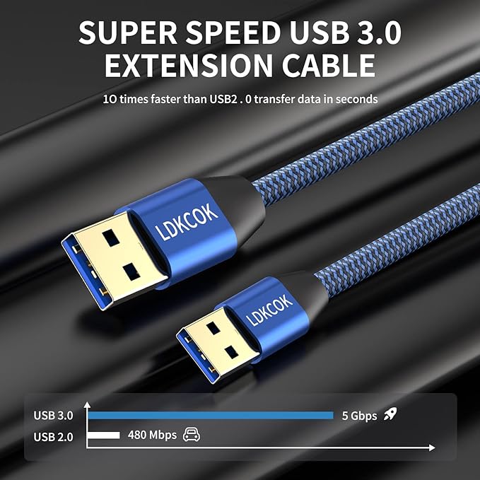 USB to USB Cable 15FT, Durable Braidedfor USB 3.0 Male to Male Type A to Type A - Image 5