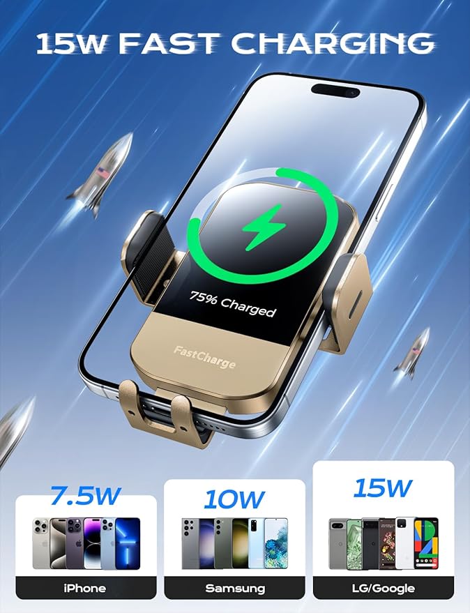 CHGeek Wireless Car Charger, 15W Fast Charging Auto Clamping Car Charger Phone - Image 3