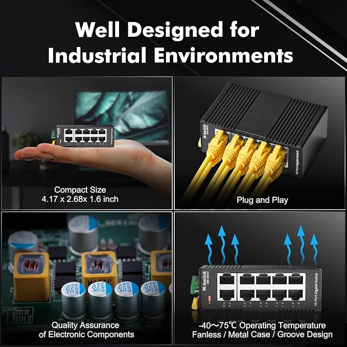 MokerLink 10 Port Gigabit Industrial DIN-Rail Ethernet Switch, Unmanaged IP40 - Image 5