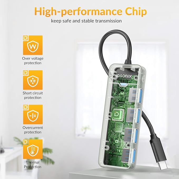 iDsonix USB 3.0 Hub USB C Splitter 5Gbps Data Transfer Ultra-Slim Extender - Image 4