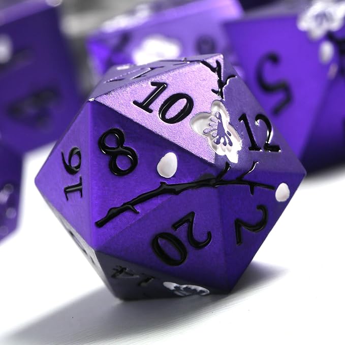Matt Purple D&D Metal Dice, DNDND 7 PCS Heavy Metallic DND Dice Set - Image 2