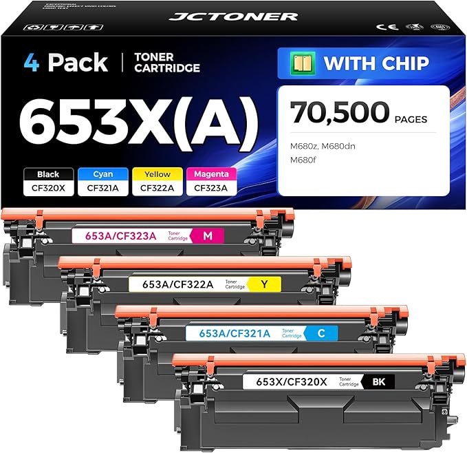 653X 653A Toner Cartridge Set 4-Pack High Yield Replacement by JCTONER
