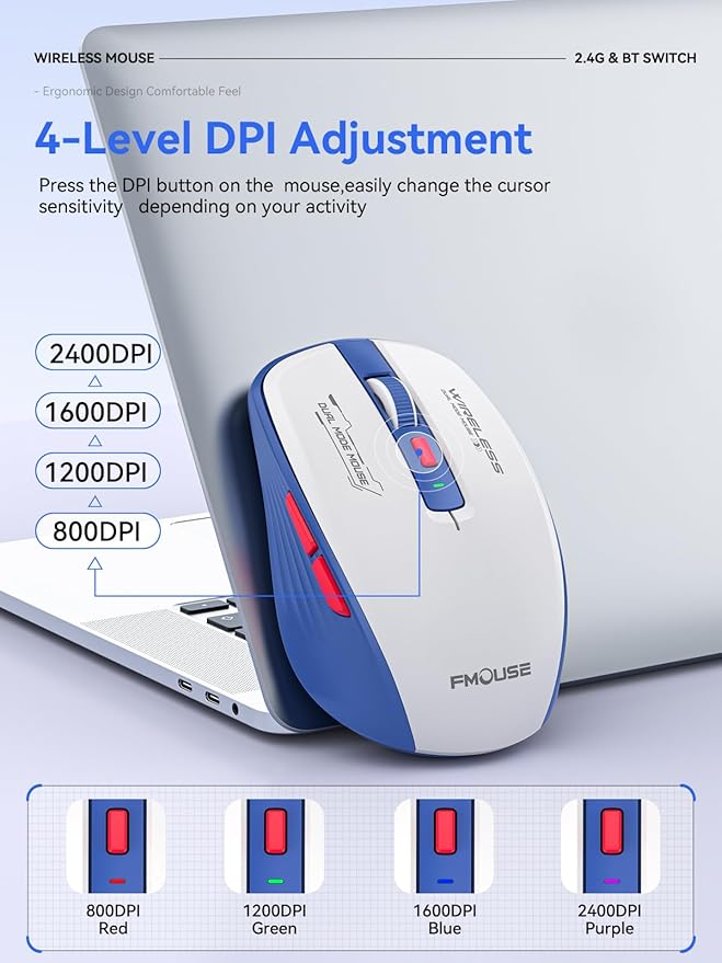 Wireless Mouse with Forward/Backward Side Keys, Silent Click, Ergonomic - Image 6