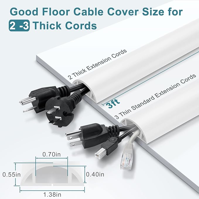 Cord Hider Floor - 3FT White Cord Cover - Image 2