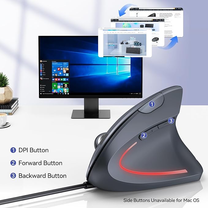 TECKNET Wired Mouse, 6400 DPI Ergonomic Mouse 6 Buttons Silent Mice 4 - Image 5