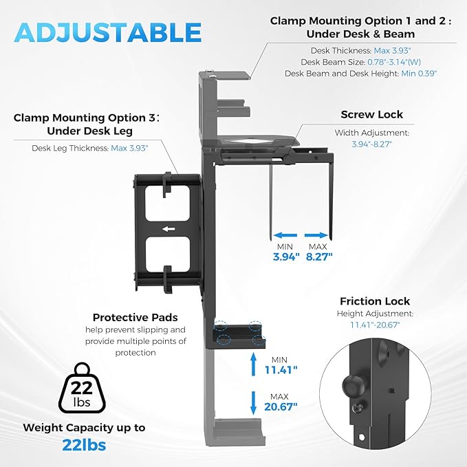 Suptek Clamp-on Desk or Desk Leg PC Mount, Adjustable Height and Width - Image 2