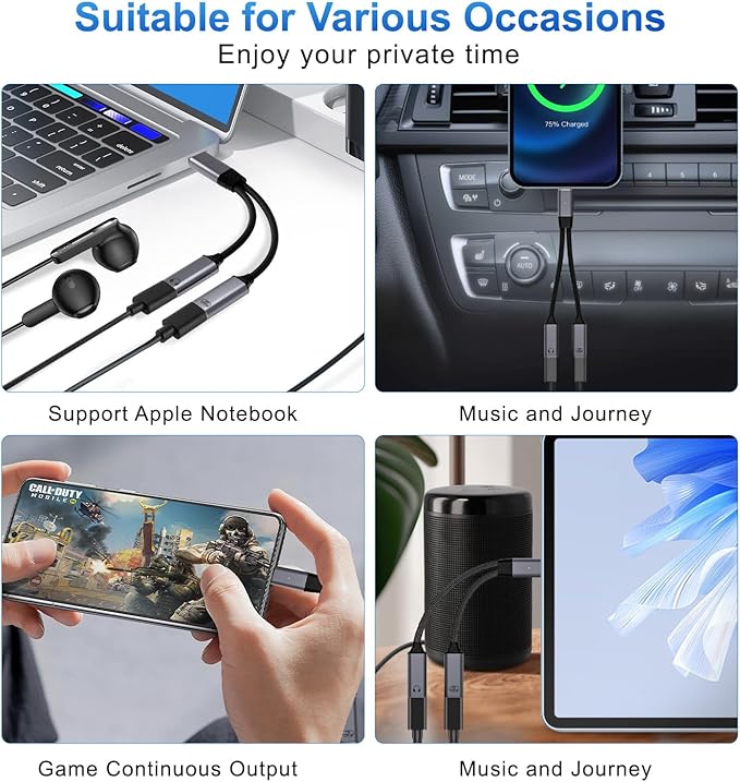 USB C Splitter，2 in 1 USB C Headphone and Charger Adapter Audio Dongle Cable - Image 8