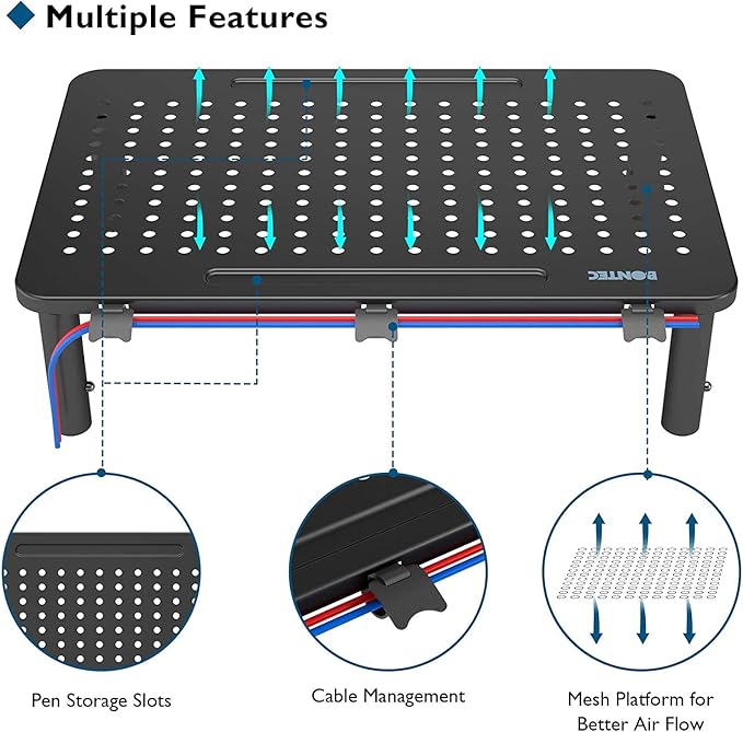 BONTEC 2 Pack 3 Height Adjustable Monitor Stand Riser - Image 4