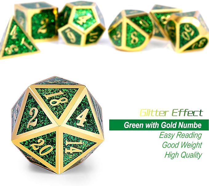 DNDND Metal Dice Set D&D, Glitter Green Heavy DND Dice - Image 5
