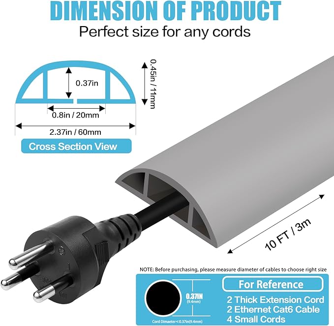 Floor Cord Cover Cavity 0.8"x0.37" Self Adhesive Cord Hider, 10FT Low Profile - Image 2
