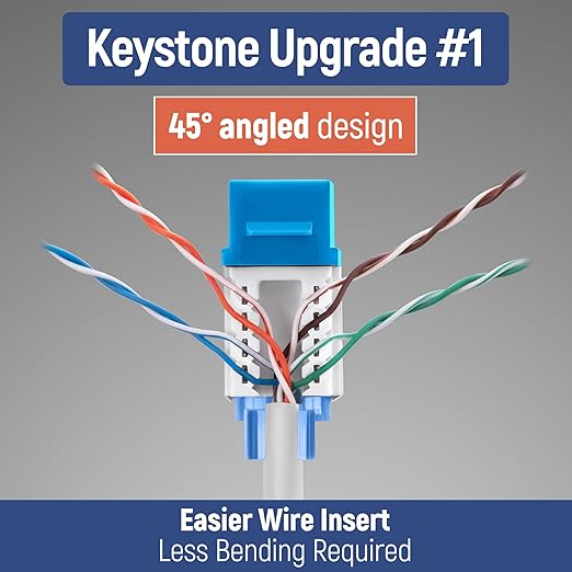 Everest 45° Angled RJ45 Cat5e Keystone Jacks 10-Pack in Blue - Image 3