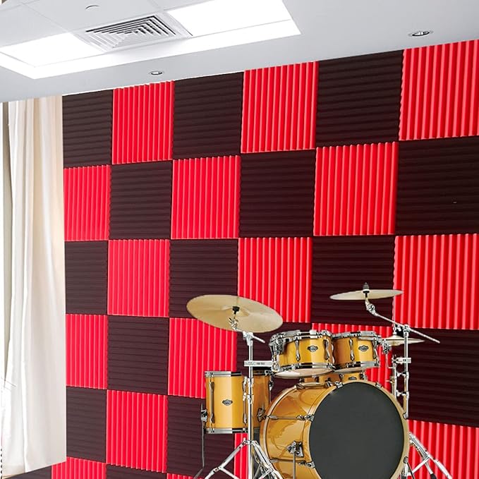 96 Pack Black/RED 12 "X 12 "X1" Acoustic Panels Studio Soundproofing Foam Wedge - Image 4