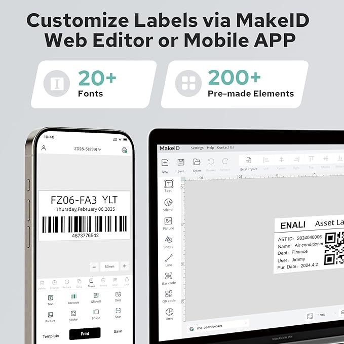 Makeid D50 Industrial Label Printer, Desktop Label Maker 2" Print Head - Image 6